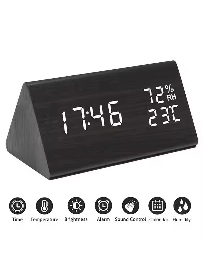 Smart Digital Alarm Clock with Date and Temperature ,Bedside Desk Table Electronic Clock Battery Operated Mute Luminous Triangle Alarm Clock with Adjustable Light  ,Suitable for Students and Children