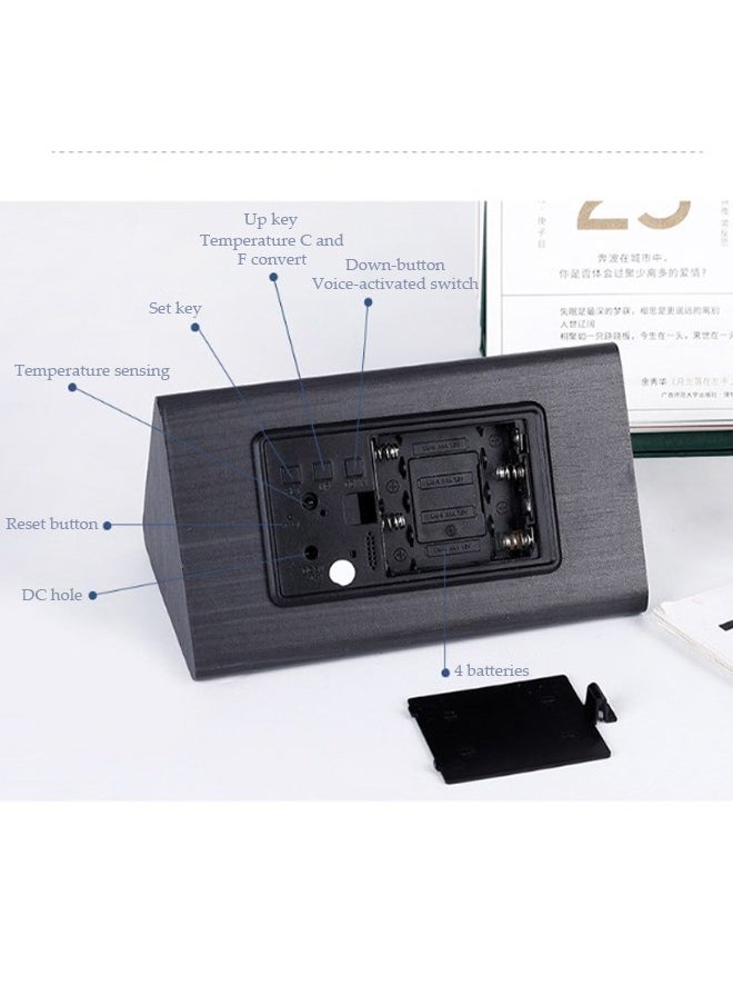 Smart Digital Alarm Clock with Date and Temperature ,Bedside Desk Table Electronic Clock Battery Operated Mute Luminous Triangle Alarm Clock with Adjustable Light  ,Suitable for Students and Children