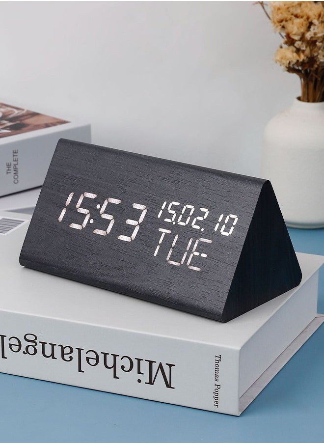 Smart Digital Alarm Clock with Date and Temperature ,Bedside Desk Table Electronic Clock Battery Operated Mute Luminous Triangle Alarm Clock with Adjustable Light  ,Suitable for Students and Children