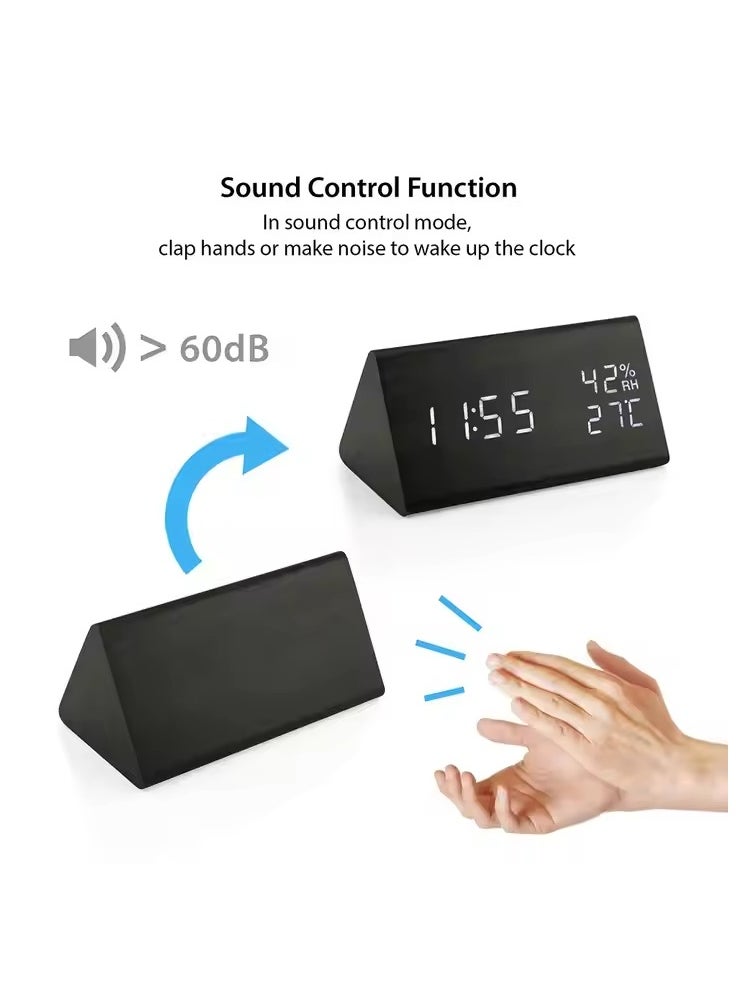 Smart Digital Alarm Clock with Date and Temperature ,Bedside Desk Table Electronic Clock Battery Operated Mute Luminous Triangle Alarm Clock with Adjustable Light  ,Suitable for Students and Children