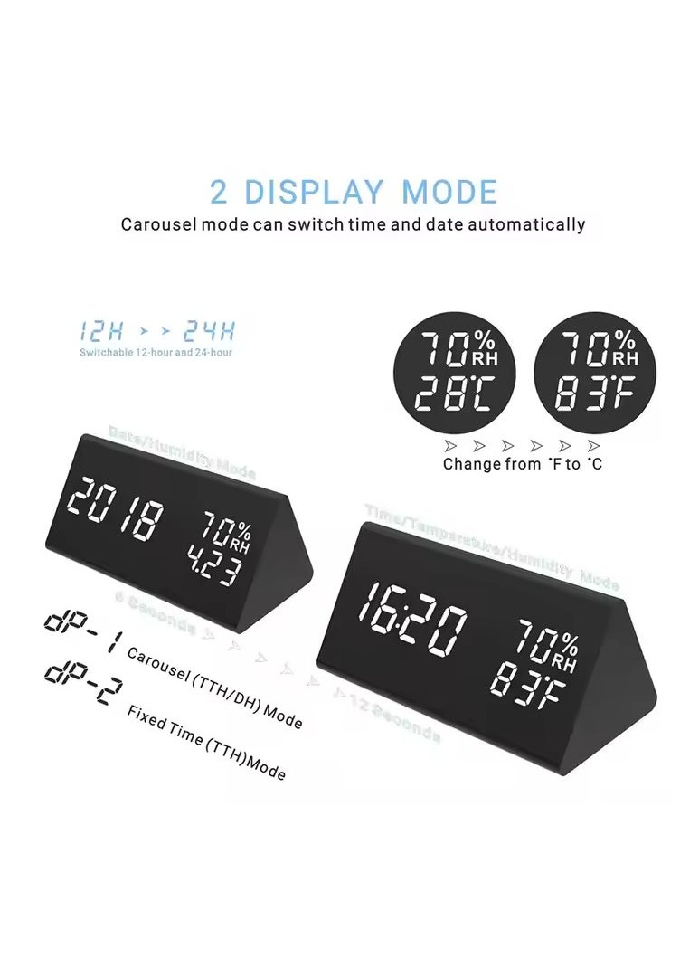 Smart Digital Alarm Clock with Date and Temperature ,Bedside Desk Table Electronic Clock Battery Operated Mute Luminous Triangle Alarm Clock with Adjustable Light  ,Suitable for Students and Children
