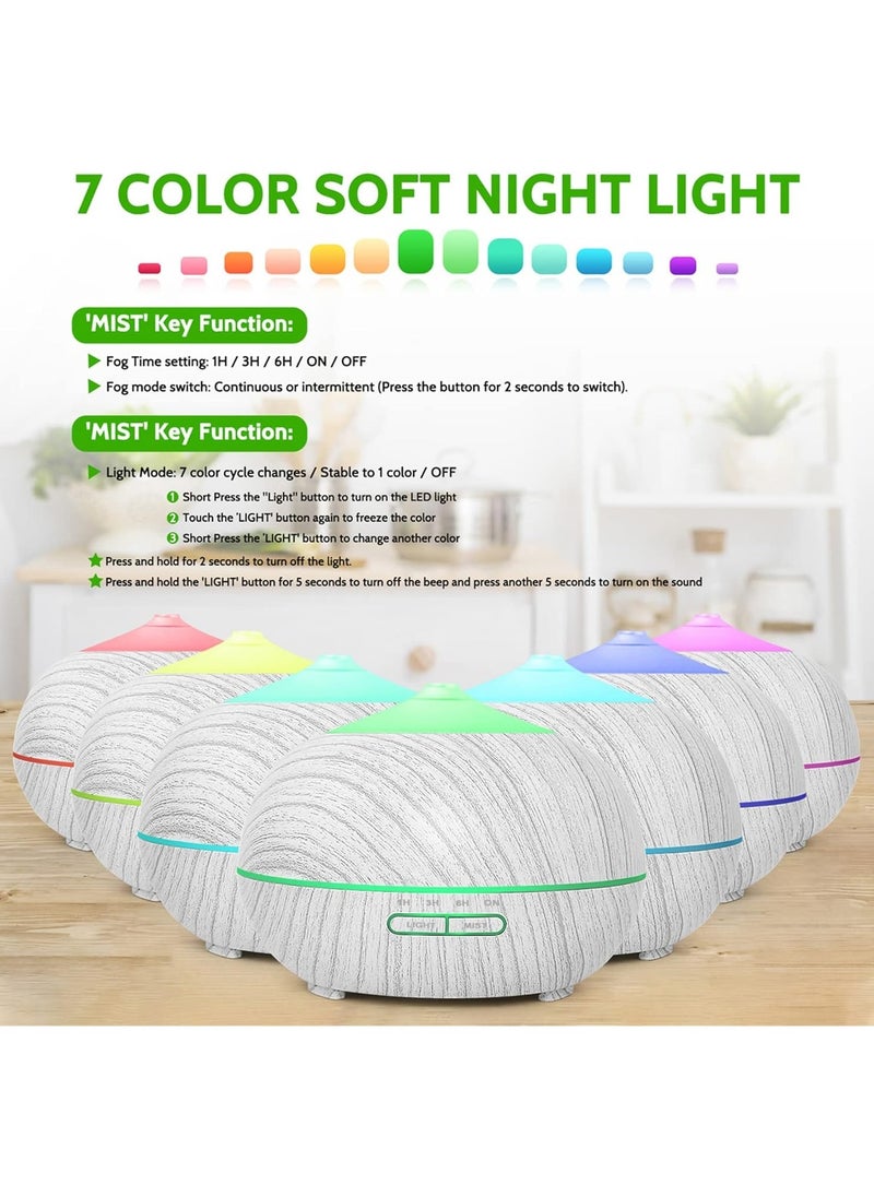 Essential Oil Diffuser Humidifier for Home: 400ml Aroma Air Oils Diffusers for Large Room - Ultrasonic Aromatherapy Vaporizer Cool Mist Humidifiers with LED Light for Bedroom