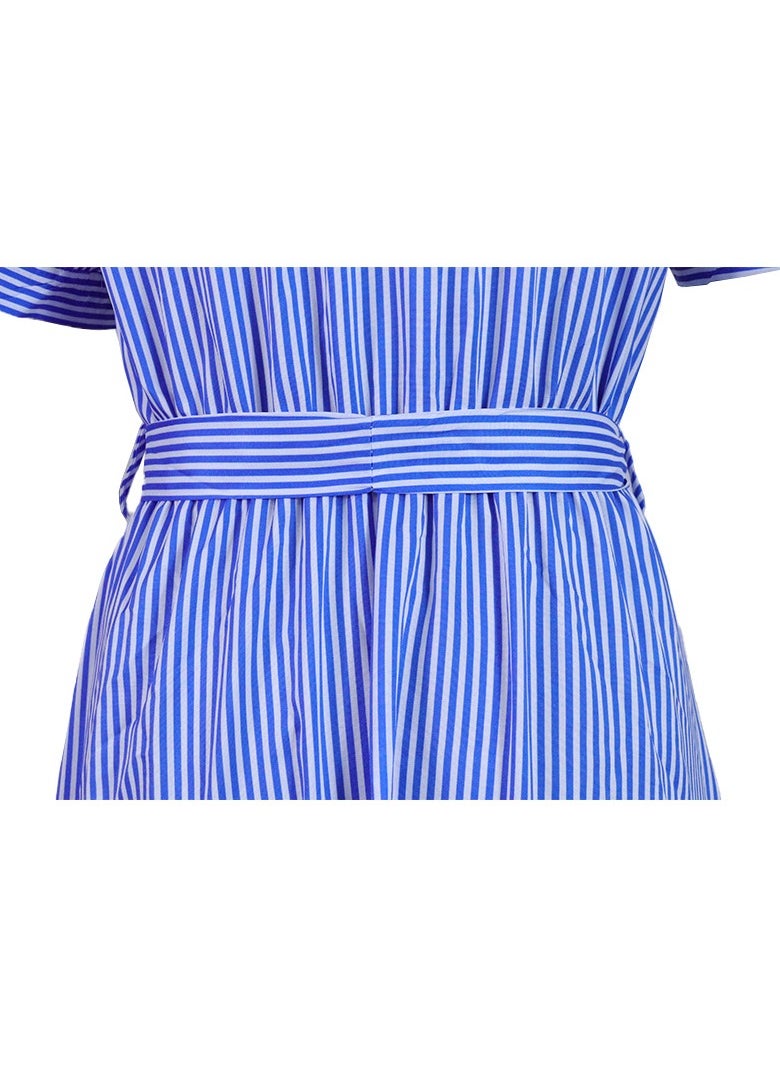 New Fashionable Striped Short Sleeved Loose Mid Length Dress