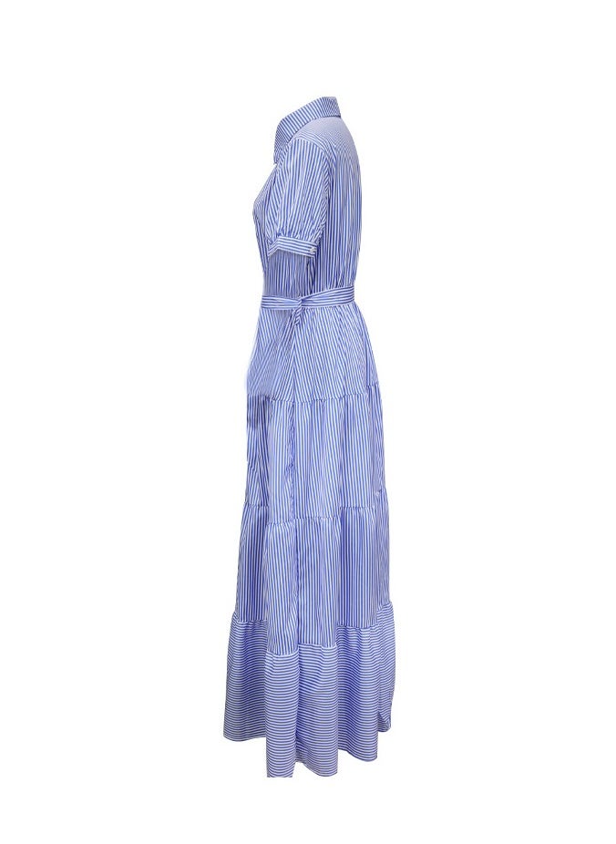 New Fashionable Striped Short Sleeved Loose Mid Length Dress