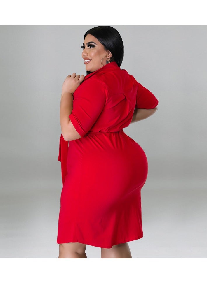 New Solid Color Short Sleeved Shirt Dress