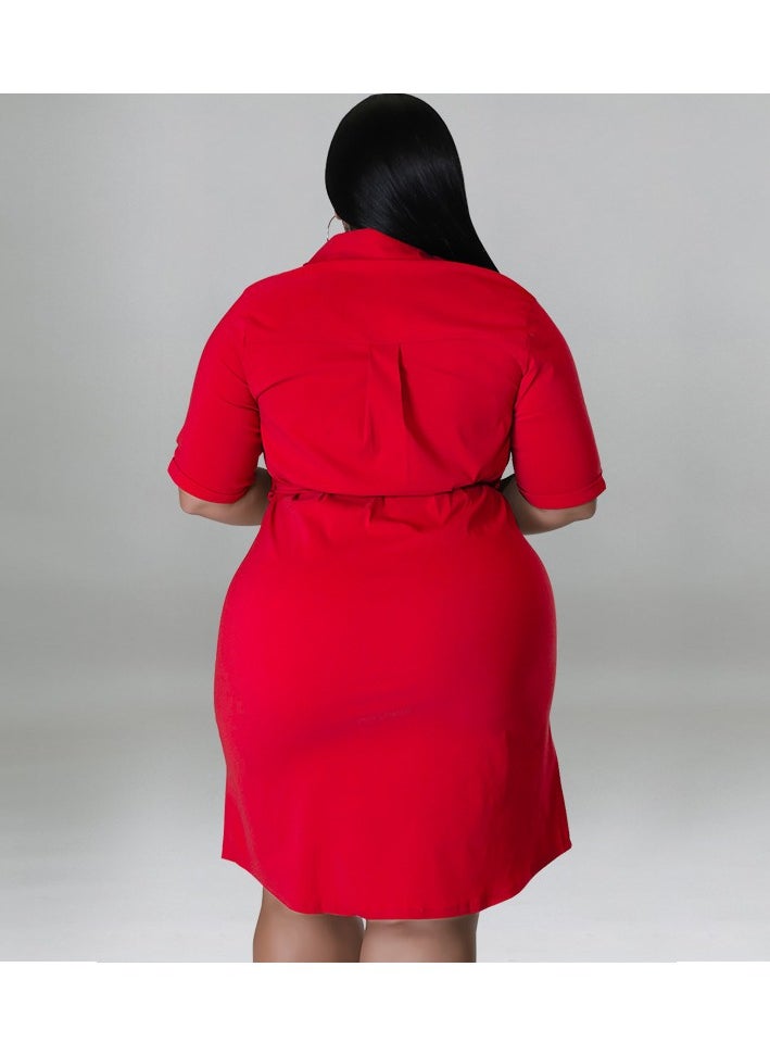 New Solid Color Short Sleeved Shirt Dress