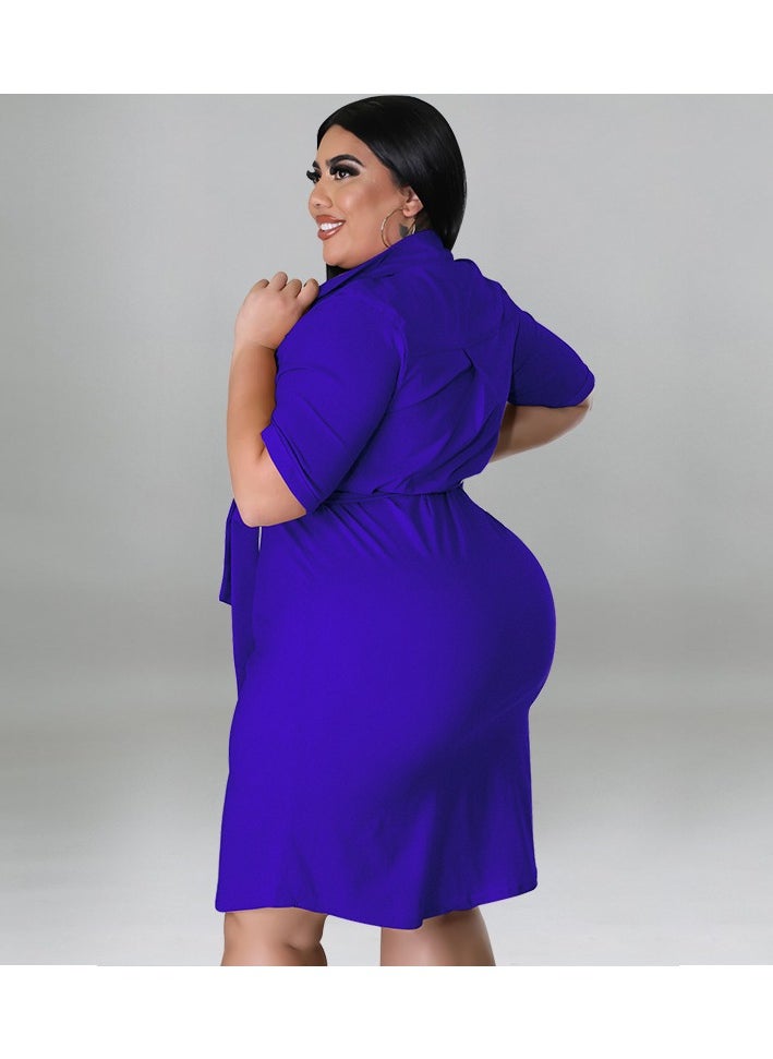 New Solid Color Short Sleeved Shirt Dress