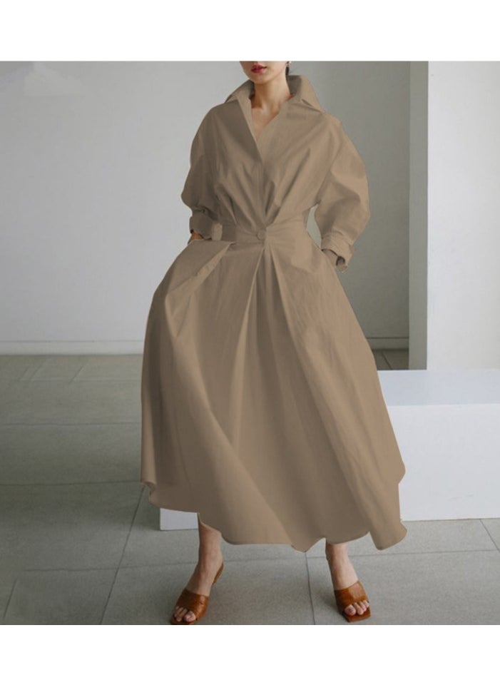 Loose Elastic High Waist Temperament College Style Cardigan Dress