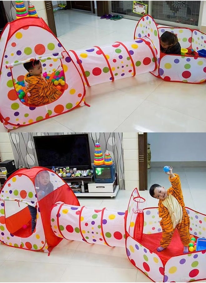 3-In-1 Combo Play Tent Tunnel,Kids Ball Pits Tent 3 in 1 /Set Combo Play Tent with Play Tunnel Kids Toy Tents Children Folding Play House Portable Outdoor Indoor Toy Tent Princess Prince Castle Gifts