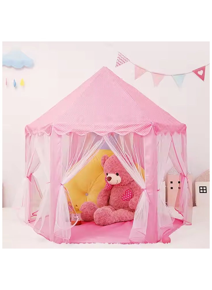 Hexagon Princess Castle Play Tent,Princess Castle Play Tent for Girls Large Kids Play Tents Hexagon Playhouse with Star Lights Toys for Children Indoor Games