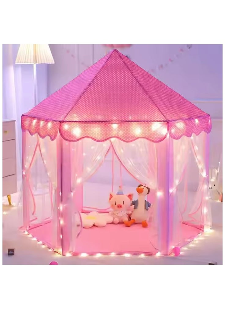 Hexagon Princess Castle Play Tent,Princess Castle Play Tent for Girls Large Kids Play Tents Hexagon Playhouse with Star Lights Toys for Children Indoor Games