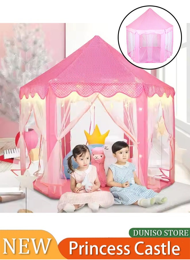 Hexagon Princess Castle Play Tent,Princess Castle Play Tent for Girls Large Kids Play Tents Hexagon Playhouse with Star Lights Toys for Children Indoor Games
