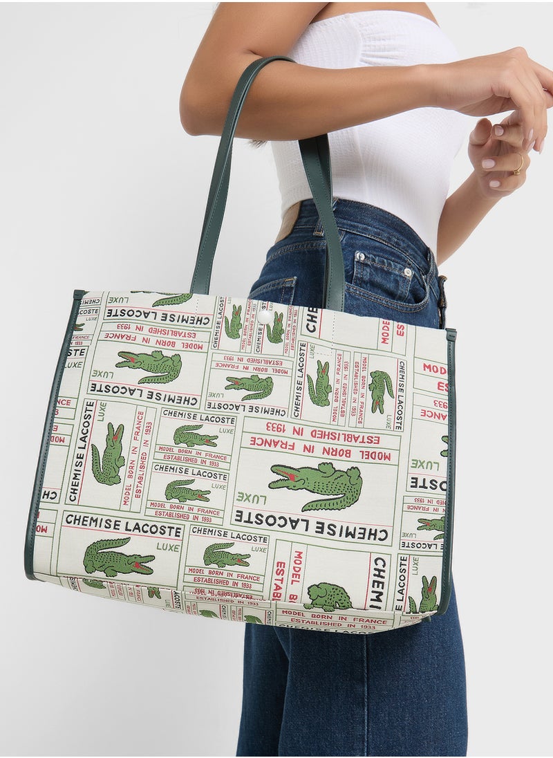 Logo Print Top Handle Tote