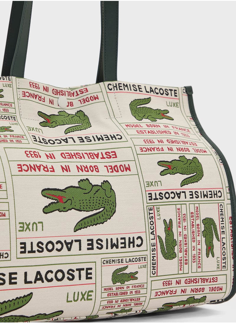 Logo Print Top Handle Tote