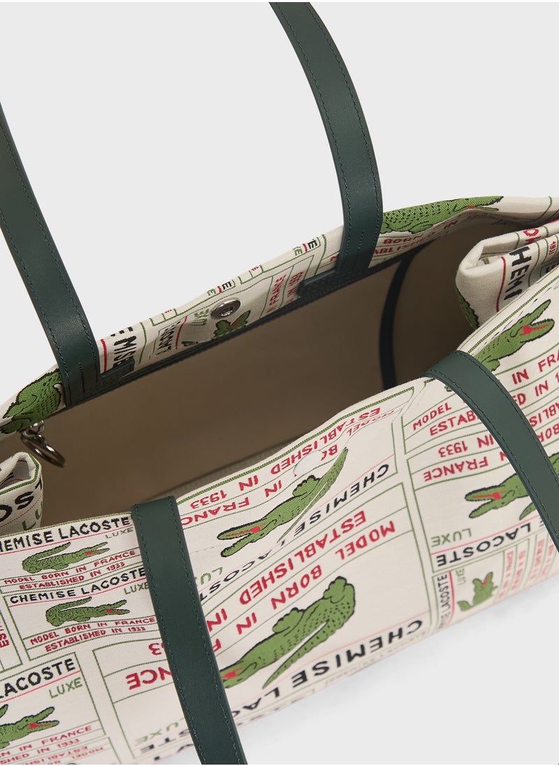 Logo Print Top Handle Tote