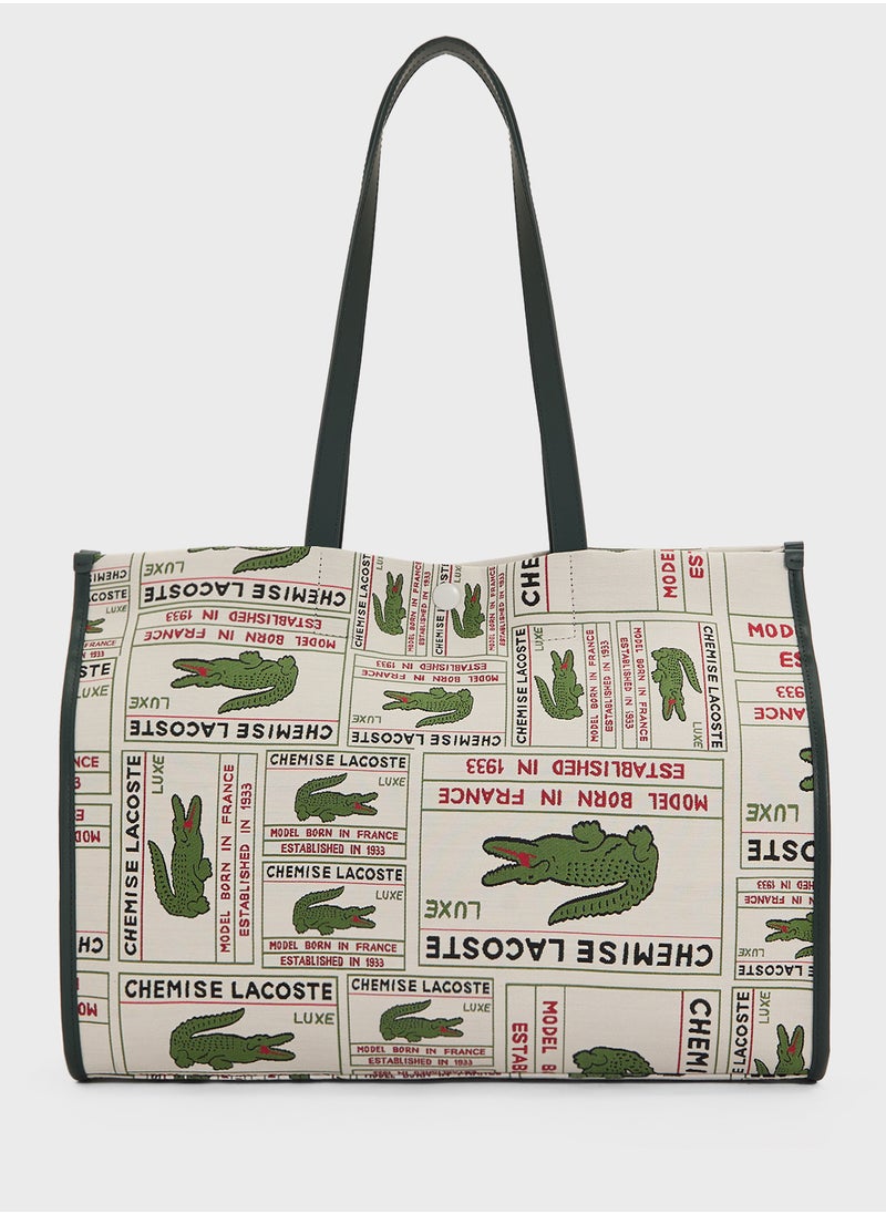 Logo Print Top Handle Tote