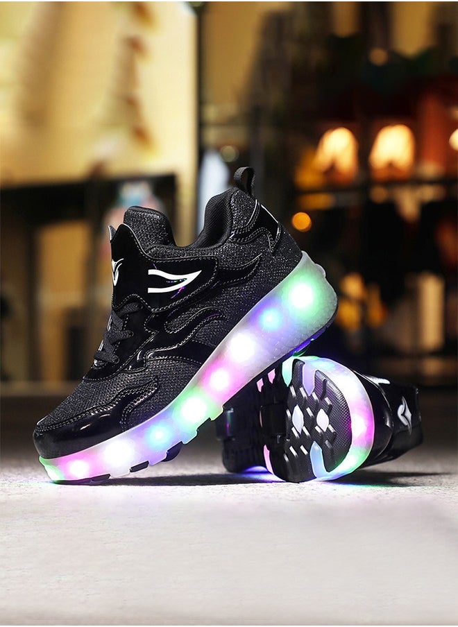 LED Flash Light Fashion Shiny Sneaker Skate Shoes with 7 Colors Double Wheels LED USB Charging  Rechargeable Light Fashion Sneakers Skate Shoes Flashing Sole for Children 36EU