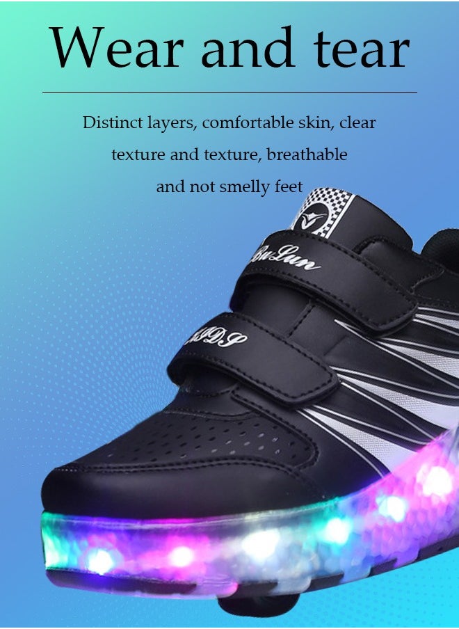 LED Flash Light Fashion Shiny Sneaker Skate Shoes with 7 Colors Double Wheels LED USB Charging  Rechargeable Light Fashion Sneakers Skate Shoes Flashing Sole for Children 36EU