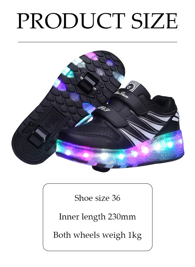 LED Flash Light Fashion Shiny Sneaker Skate Shoes with 7 Colors Double Wheels LED USB Charging  Rechargeable Light Fashion Sneakers Skate Shoes Flashing Sole for Children 36EU