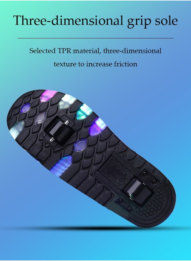 LED Flash Light Fashion Shiny Sneaker Skate Shoes with 7 Colors Double Wheels LED USB Charging  Rechargeable Light Fashion Sneakers Skate Shoes Flashing Sole for Children 36EU
