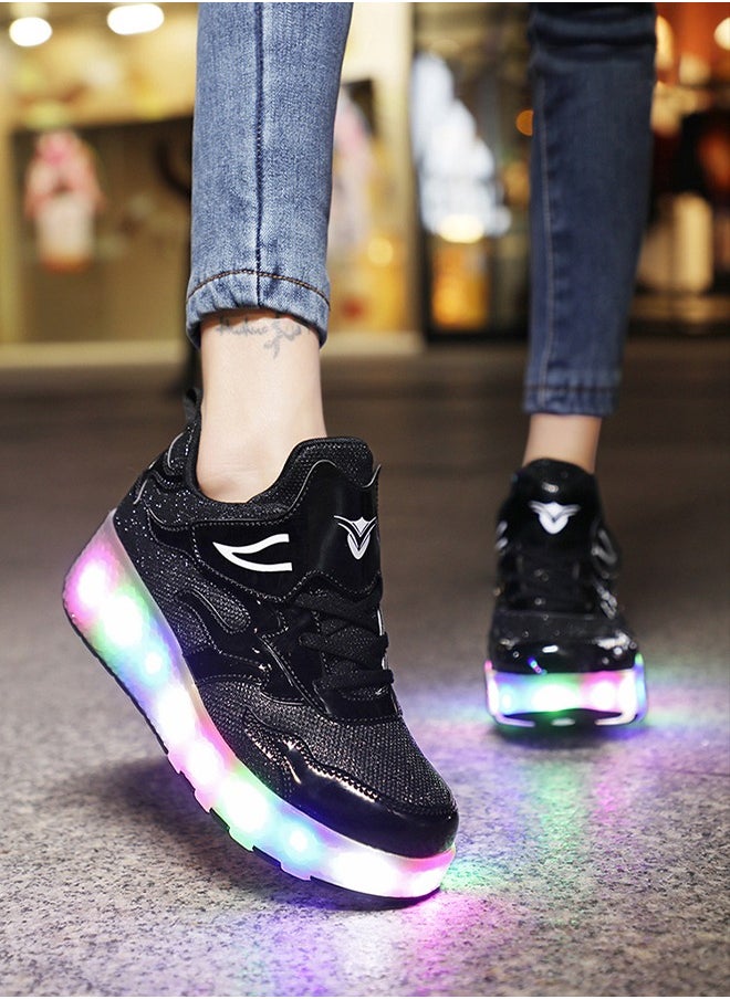 LED Flash Light Fashion Shiny Sneaker Skate Shoes with 7 Colors Double Wheels LED USB Charging  Rechargeable Light Fashion Sneakers Skate Shoes Flashing Sole for Children 36EU