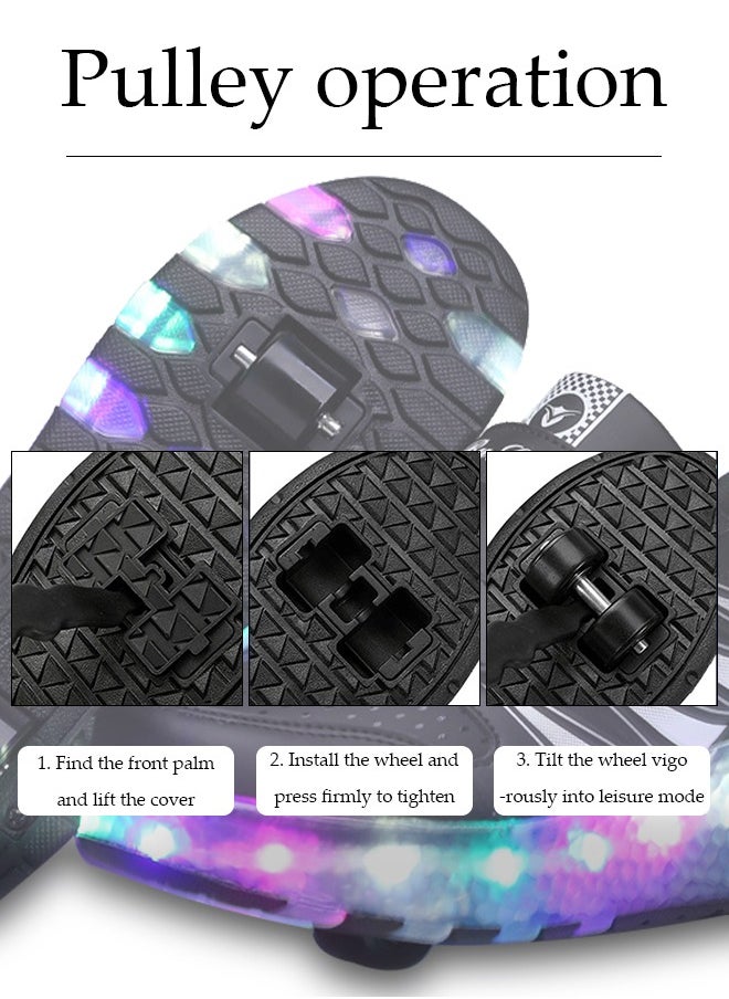 LED Flash Light Fashion Shiny Sneaker Skate Shoes with 7 Colors Double Wheels LED USB Charging  Rechargeable Light Fashion Sneakers Skate Shoes Flashing Sole for Children 36EU