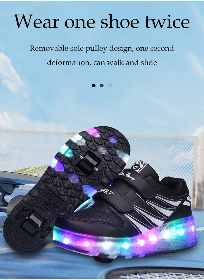 LED Flash Light Fashion Shiny Sneaker Skate Shoes with 7 Colors Double Wheels LED USB Charging  Rechargeable Light Fashion Sneakers Skate Shoes Flashing Sole for Children 36EU