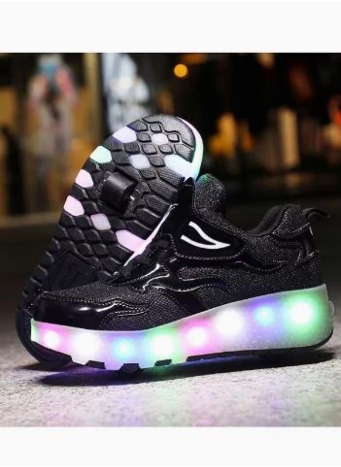 LED Flash Light Fashion Shiny Sneaker Skate Shoes with 7 Colors Double Wheels LED USB Charging  Rechargeable Light Fashion Sneakers Skate Shoes Flashing Sole for Children 36EU