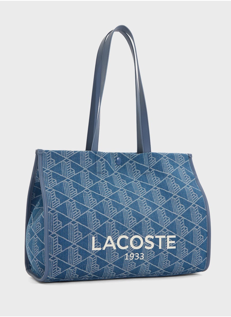 Logo Detailed Top Handle Zip Over Tote