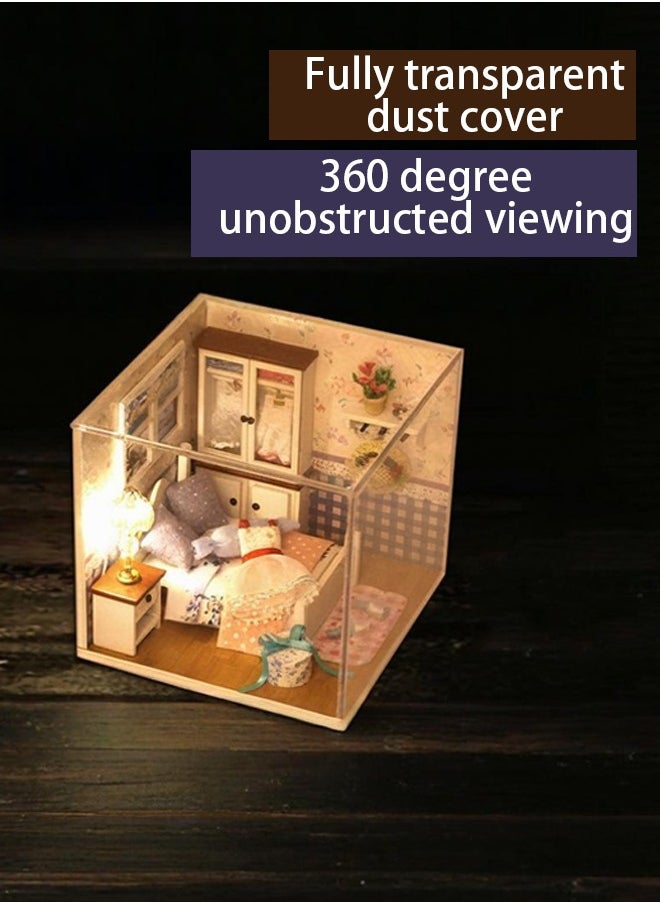 Wooden Girl Bedroom Miniature Dollhouse Kit,DIY Dollhouse Miniature with Furniture, DIY Wooden Dollhouse Kit Plus Dust Proof , Creative Room for Valentine's Day Gift Idea
