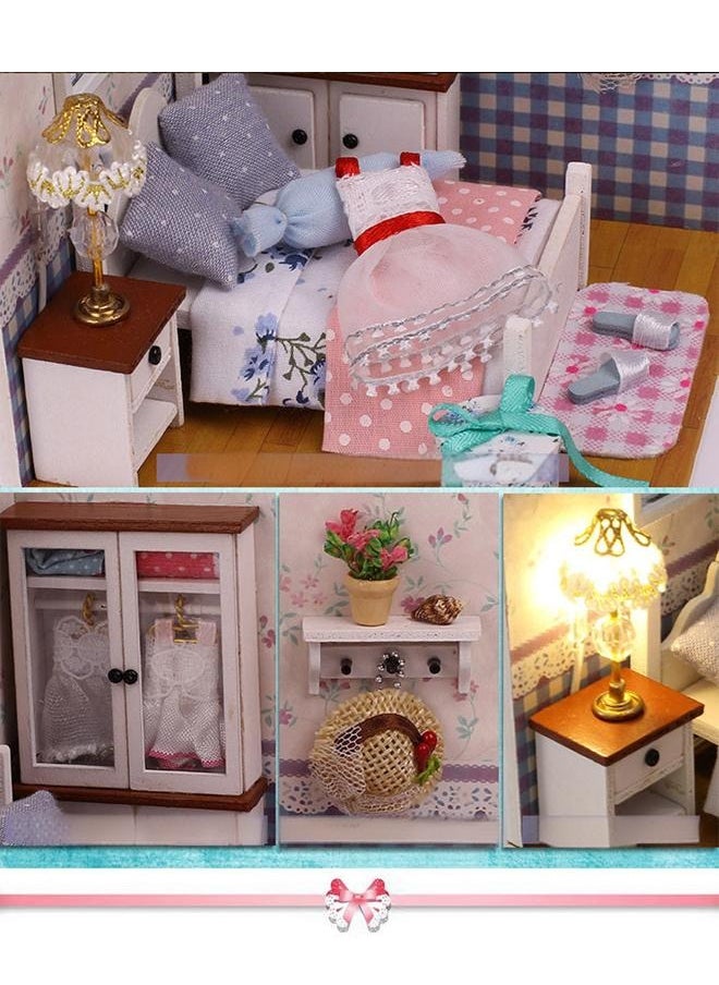 Wooden Girl Bedroom Miniature Dollhouse Kit,DIY Dollhouse Miniature with Furniture, DIY Wooden Dollhouse Kit Plus Dust Proof , Creative Room for Valentine's Day Gift Idea