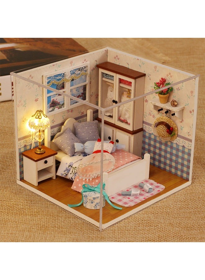 Wooden Girl Bedroom Miniature Dollhouse Kit,DIY Dollhouse Miniature with Furniture, DIY Wooden Dollhouse Kit Plus Dust Proof , Creative Room for Valentine's Day Gift Idea