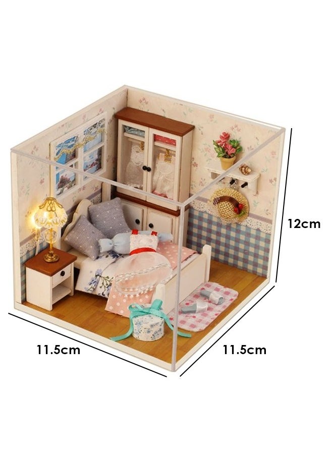 Wooden Girl Bedroom Miniature Dollhouse Kit,DIY Dollhouse Miniature with Furniture, DIY Wooden Dollhouse Kit Plus Dust Proof , Creative Room for Valentine's Day Gift Idea