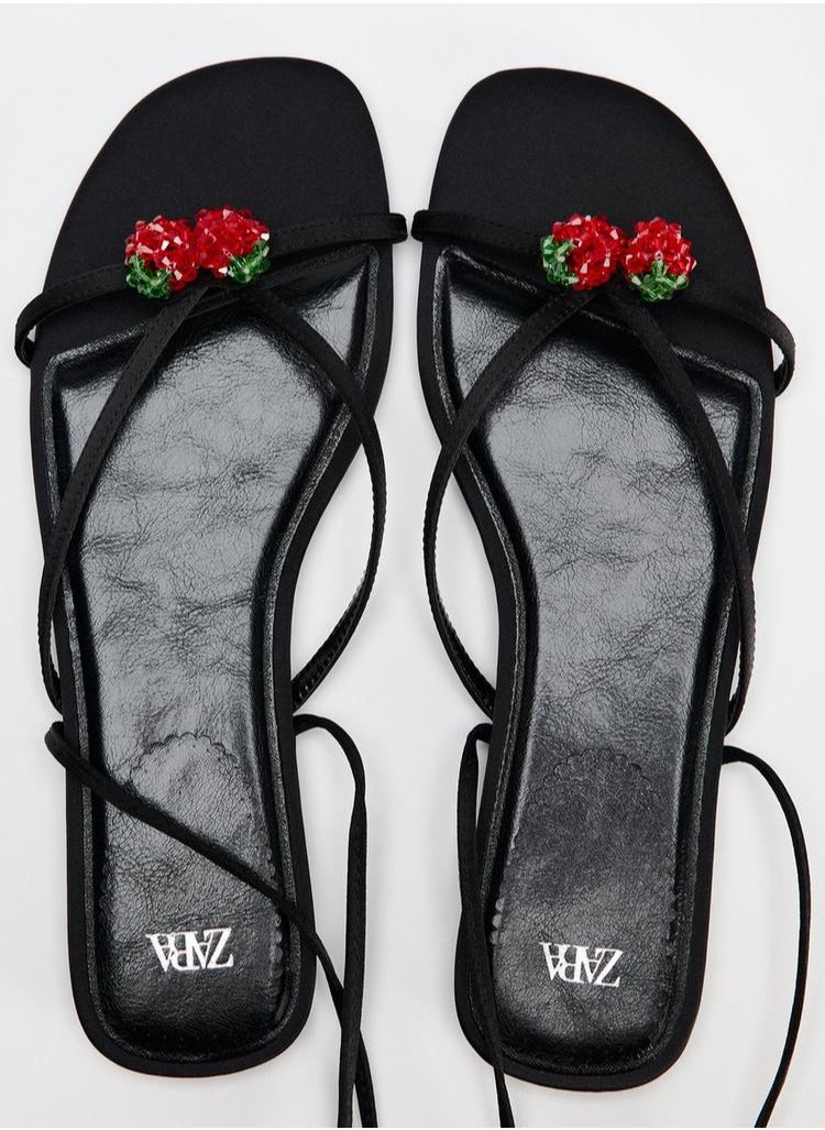 Lace-up flat sandals