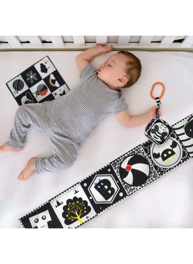 3 PCS Black and White High Contrast Baby Toys 0-6 Months for Newborn, Montessori Toys for Babies Sensory Soft Book for Early Education, Infant Tummy Time Toys 0 6 9 Months Baby Gifts
