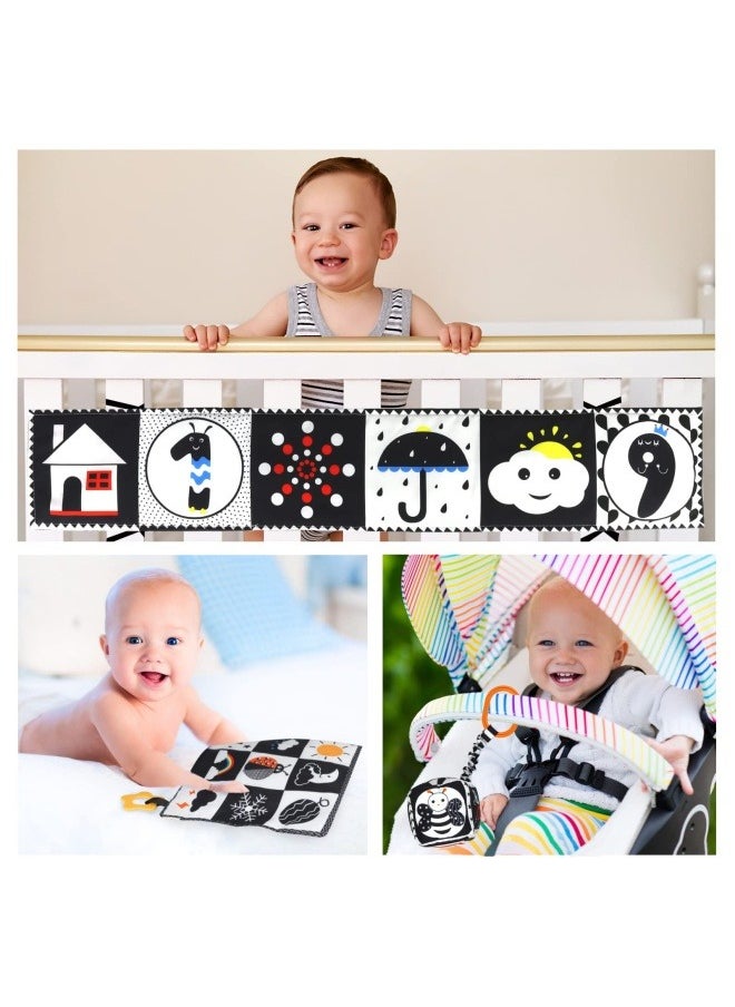 3 PCS Black and White High Contrast Baby Toys 0-6 Months for Newborn, Montessori Toys for Babies Sensory Soft Book for Early Education, Infant Tummy Time Toys 0 6 9 Months Baby Gifts