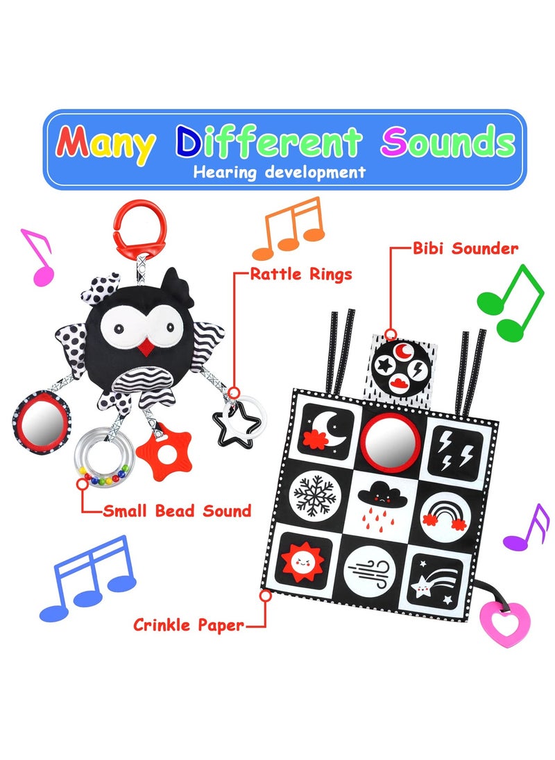 Black and White High Contrast Baby Toys 0-6 Months with Mirror, Crinkle and Rattles, Soft Baby Toys for Brain Development Montessori Sensory Tummy Time Toys Newborn Infant Toys for 0 3 6 9 Months Old