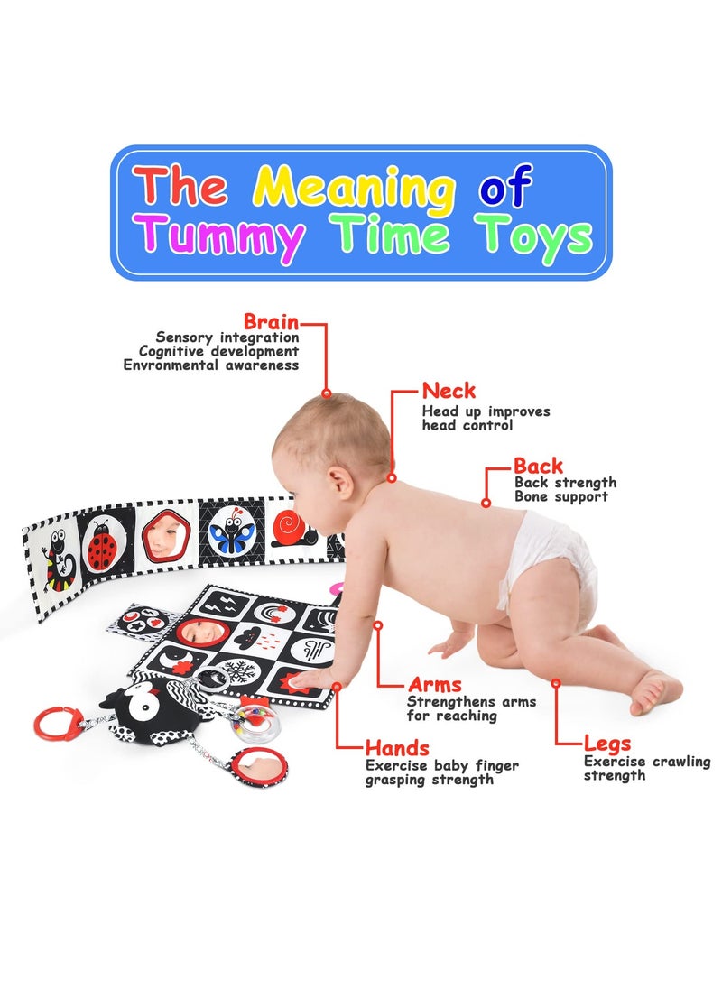 Black and White High Contrast Baby Toys 0-6 Months with Mirror, Crinkle and Rattles, Soft Baby Toys for Brain Development Montessori Sensory Tummy Time Toys Newborn Infant Toys for 0 3 6 9 Months Old