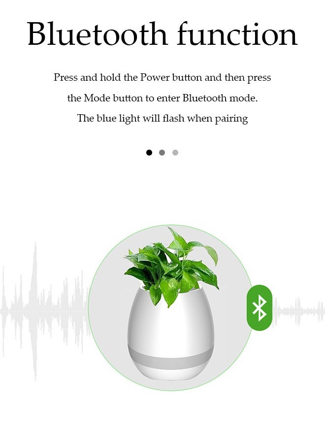 Portable Bluetooth Speakers,Outdoors Wireless Mini Bluetooth, Music flower pot intelligent detection of green plants, Full body waterproof and washable(White)