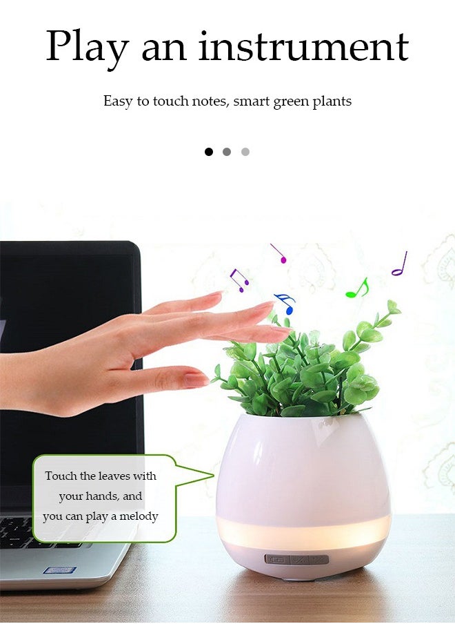 Portable Bluetooth Speakers,Outdoors Wireless Mini Bluetooth, Music flower pot intelligent detection of green plants, Full body waterproof and washable(White)