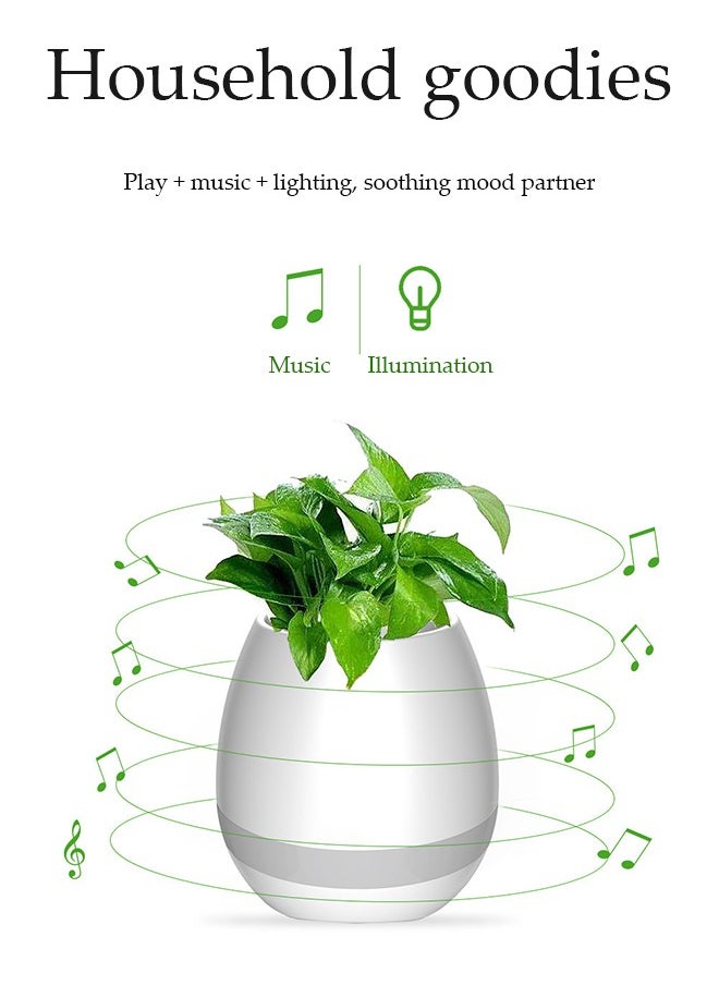 Portable Bluetooth Speakers,Outdoors Wireless Mini Bluetooth, Music flower pot intelligent detection of green plants, Full body waterproof and washable(White)