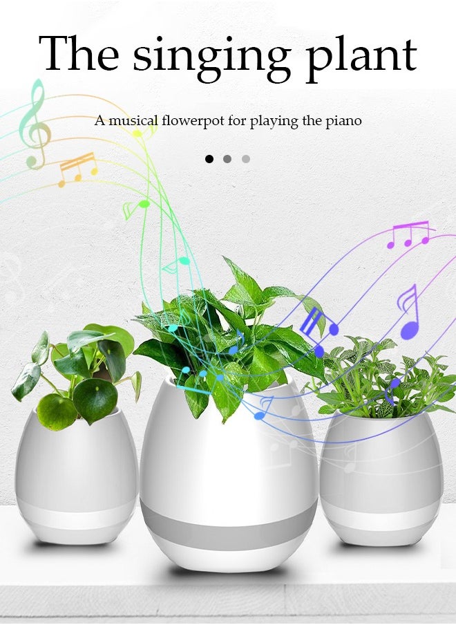 Portable Bluetooth Speakers,Outdoors Wireless Mini Bluetooth, Music flower pot intelligent detection of green plants, Full body waterproof and washable(White)