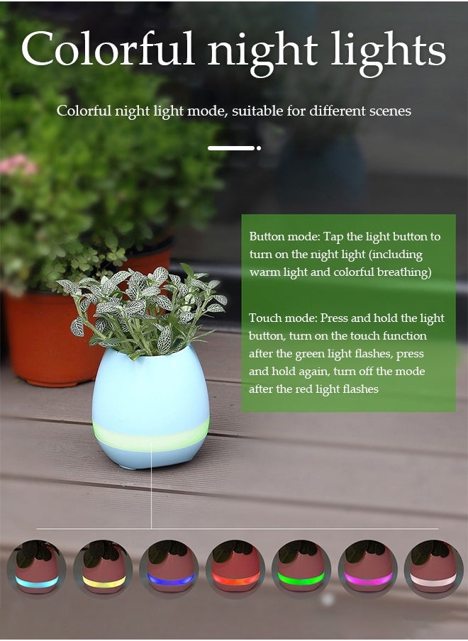 Portable Bluetooth Speakers,Outdoors Wireless Mini Bluetooth, Music flower pot intelligent detection of green plants, Full body waterproof and washable(White)