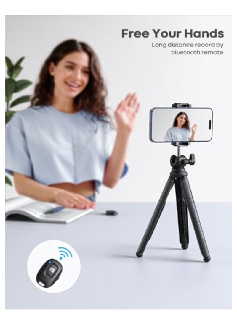 Phone Tripod, Flexible Camera Tripod - [3 in 1 Integrated] Tripod for iPhone with Wireless Remote, 360° Rotating Portable Travel iPhone Tripod Stand Mount for Cellphone, GoPro, Digital Camera