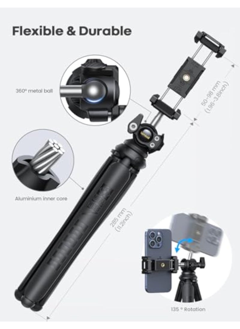 Phone Tripod, Flexible Camera Tripod - [3 in 1 Integrated] Tripod for iPhone with Wireless Remote, 360° Rotating Portable Travel iPhone Tripod Stand Mount for Cellphone, GoPro, Digital Camera