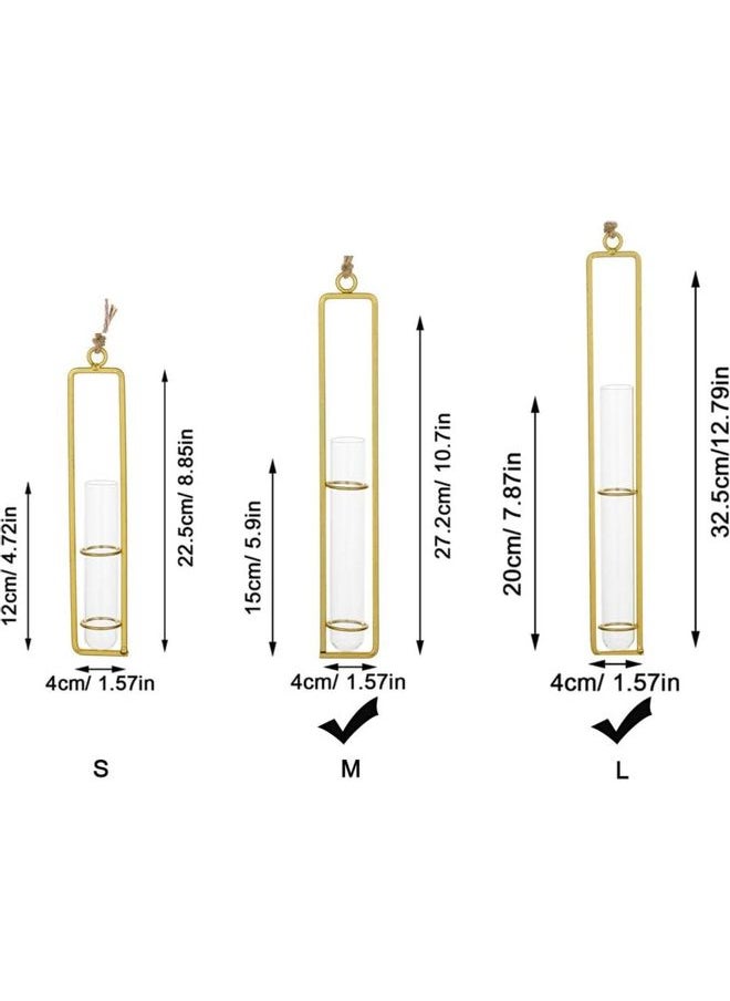 2 Hanging Planter Test Tube Vases With Twine Rope And Hooks Gold/Clear 20 x 4 x 32.5cm