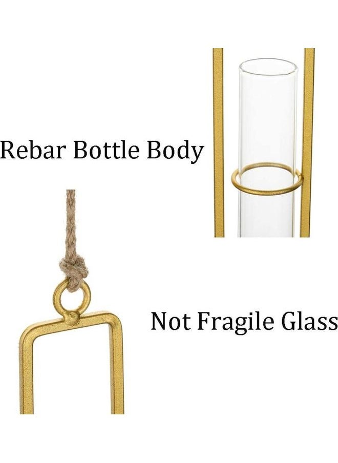 2 Hanging Planter Test Tube Vases With Twine Rope And Hooks Gold/Clear 20 x 4 x 32.5cm