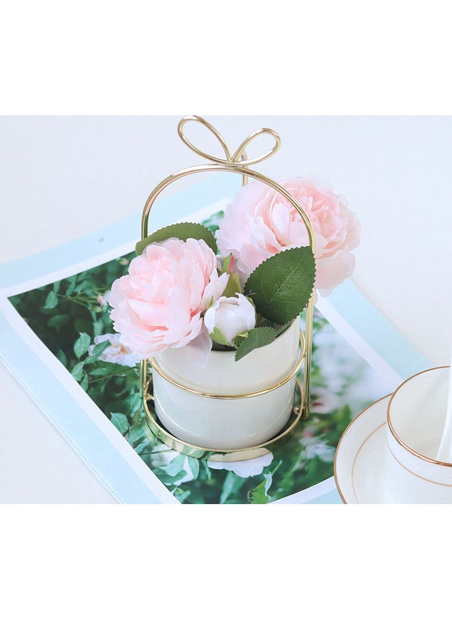 Flower Vase with Metal Rack Stand White/Gold