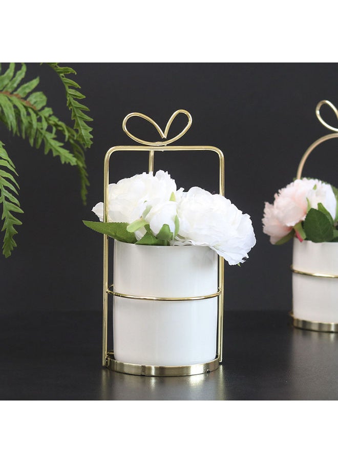 Flower Vase with Metal Rack Stand White/Gold