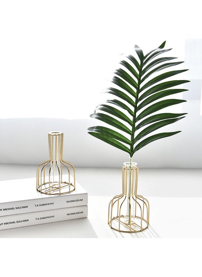 Nordic Style Glass Tube Vase With Metal Rack Gold 10x15.5cm